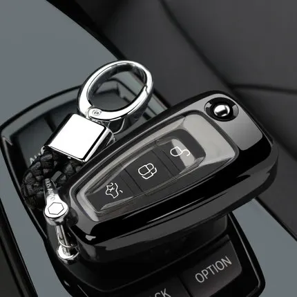 black with keychain Мягкий чехол из ТПУ для автомобильных ключей, Чехол-держатель для Ford Focus 3 MK3 Focus 4 MK4 Fiesta Kuga Escape Ecosport Fob чехол с 3 кнопками - Название цвета: black with keychain