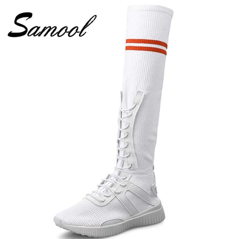 Брендовые носки сапоги Для женщин выше до колена осень зима трикотажные