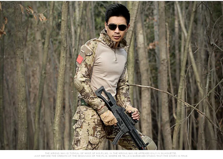 Военные Тактические наборы, камуфляжные, Delta Force, морской корпус, лягушка, одежда, костюм для мужчин, Боевая футболка+ штаны, охотник, камуфляжная форма - Цвет: Desert Python