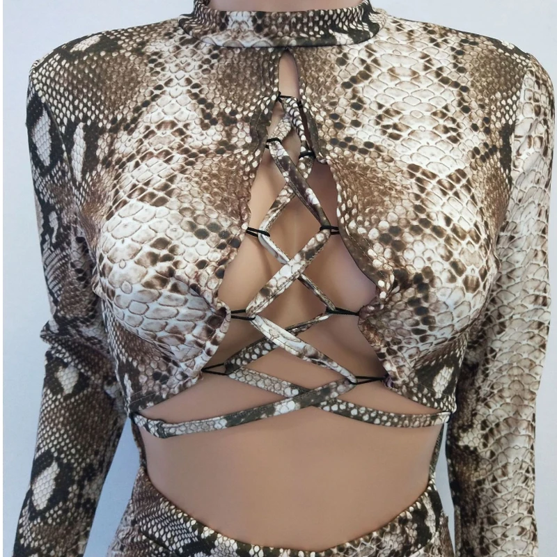

Women Serpentine Printed Jumpsuit Legging Jumpsuit Ankle-Length Bodycon Sexy Rompers Jumpsuit Ladies Autumn Long Sleeve Outfits
