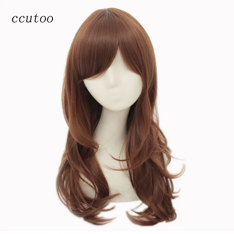 Коричневый Ccutoo 65 см/2" Синий Розовый Красный Золотой коричневый 5 цветов Средний кудрявый синтетические волосы высокая температура волокно Косплей Полный Парики - Цвет: Коричневый