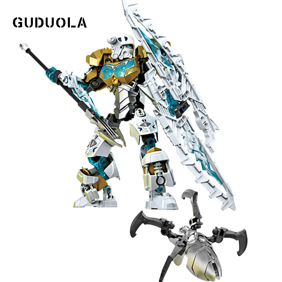 Guduola BIONICLE 4 шт./компл. земля лед огонь череп пауки фигурки строительные блоки игрушки Совместимые BIONICLE мальчик подарок