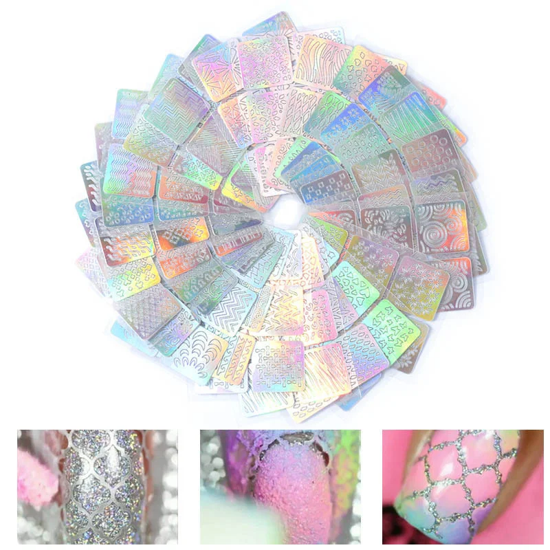 

12 Sheets Hollow Stencil Sticker Nail Art Transfer Tips Template Stickers MH88