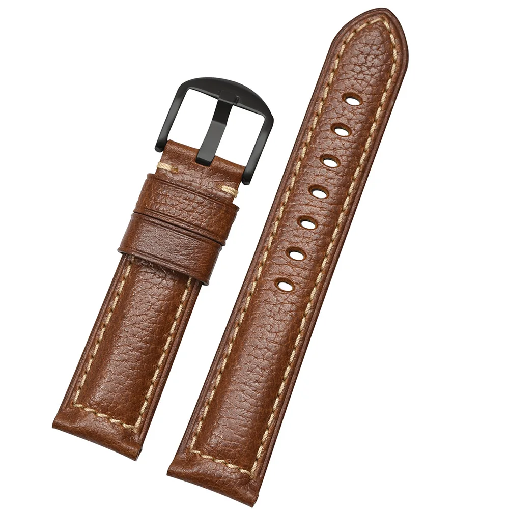 BEAFIRY Litchi Genuine Leather Watch Band 24mm 20mm 22mm Straps Brown Handmade Watchbands Replacement for men women | Наручные часы