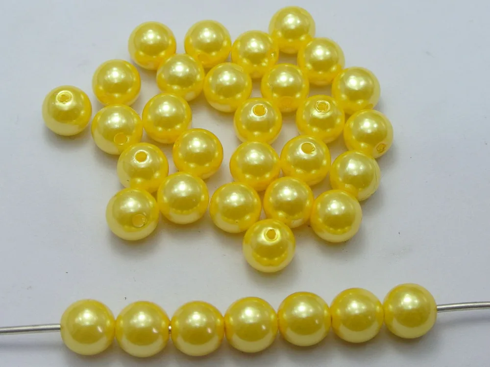 

100 Pcs 10mm Plastic Faux Pearl Round Beads Yellow Imitation Pearl