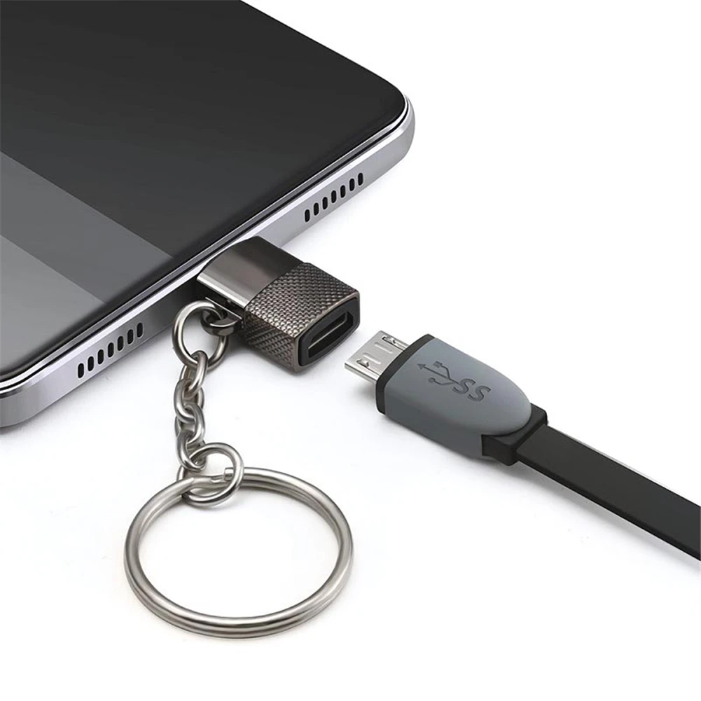 Адаптер из цинкового сплава Micro-type-c с металлической цепочкой V8 Android to type-c адаптер для зарядки передачи данных адаптация