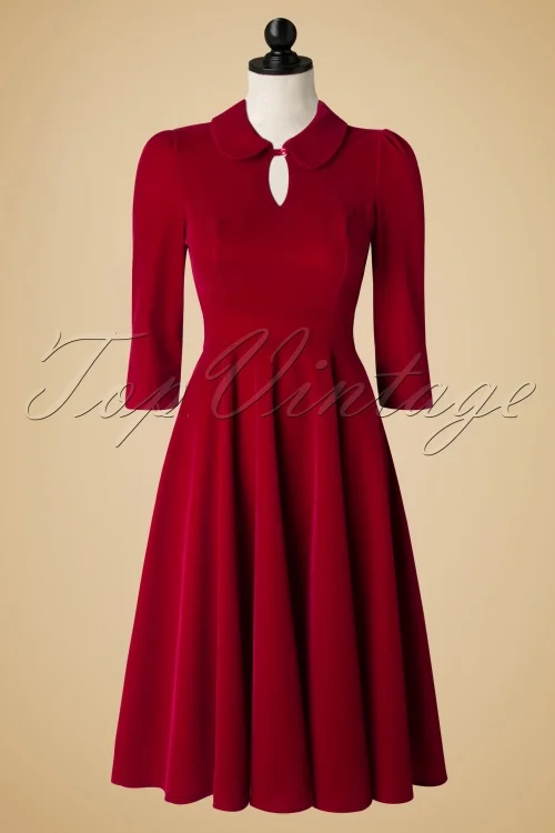 20 женское винтажное красное бархатное платье качели с воротником Питер Пэн