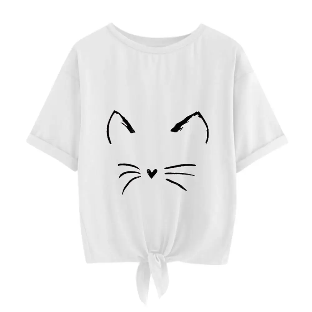 Лидер продаж женская Повседневная футболка с принтом в виде кошачьих ушек и