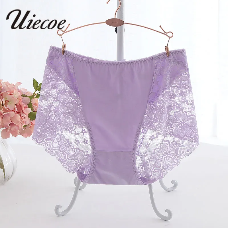 Белье uiecoe размера плюс 4XL-5XL женское нижнее белье кружевные трусики дышащие Бесшовные Большие размеры Нижнее белье для похудения трусы для женщин - Цвет: Лаванда