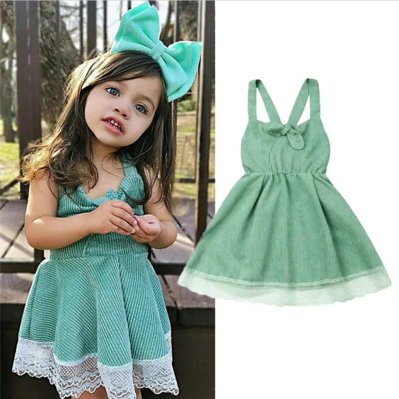 Милое детское платье в полоску для маленьких девочек кружевное без рукавов на