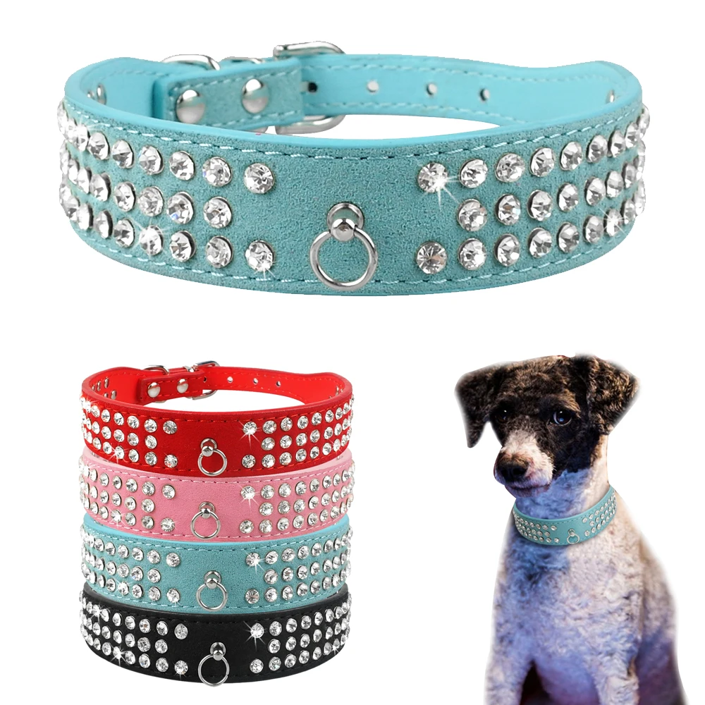 3 ряда стразы замша кожа ошейники для собак кристалл Диамант собака Кот Щенок 6