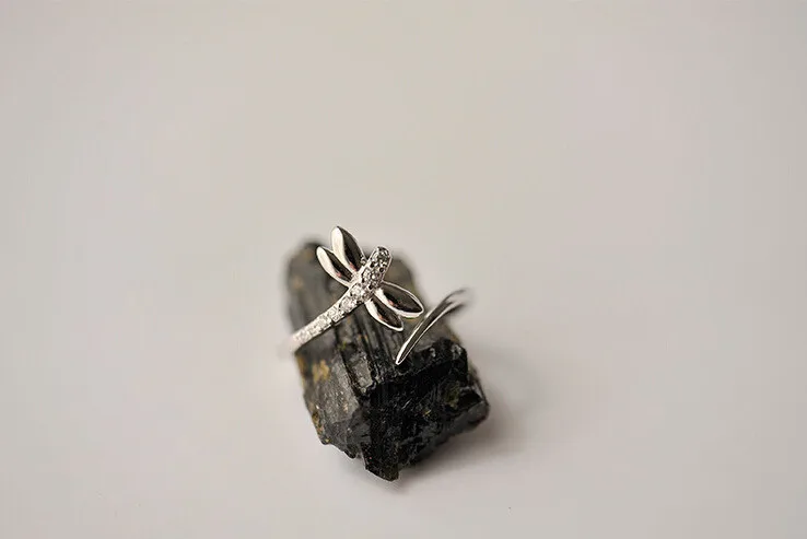 Bijoux Дамы Стрекоза Серебро 925 кольца для женщин Подарки винтажные большие регулируемые размеры кольца Роскошные ювелирные изделия из стерлингового серебра