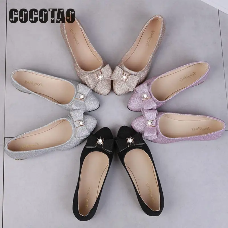 Женские тонкие туфли Baitao летние на низком каблуке с бантом бабочкой расшитые