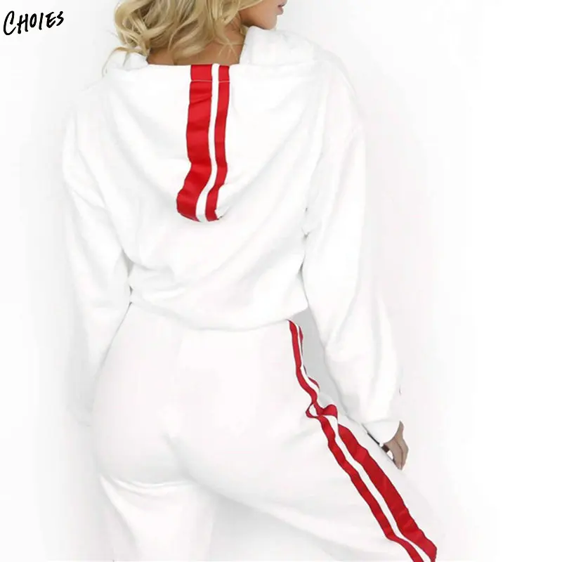 WomenTracksuit полосой вышивки письмо толстовка с длинным рукавом и длинные брюки