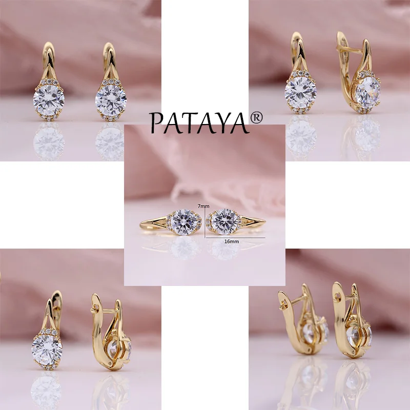 PATAYA, новые серьги в виде лошадиных глаз, 585, розовое золото, Круглый, натуральный циркон, свисающие серьги для женщин, модные, белые, в форме капли воды, хорошее, милое ювелирное изделие