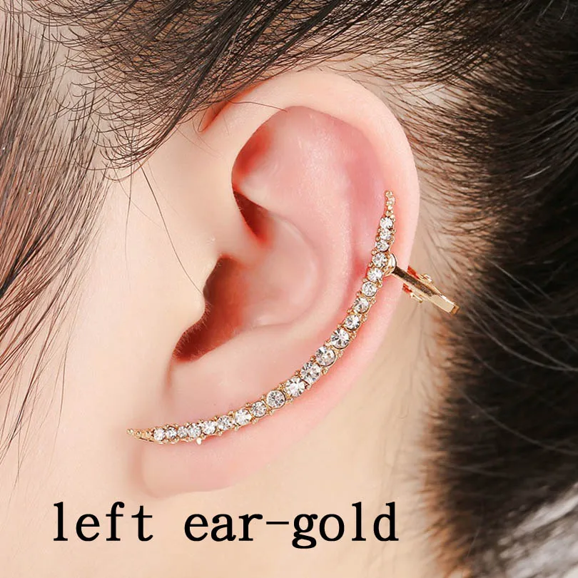 Left ear gold Трендовые серьги, инкрустированные кристаллами, лунные серьги-манжеты,, блестящие стразы, серьги-манжеты, популярные ювелирные аксессуары, подарок для девочки, серьги-клипсы - Окраска металла: Left ear gold