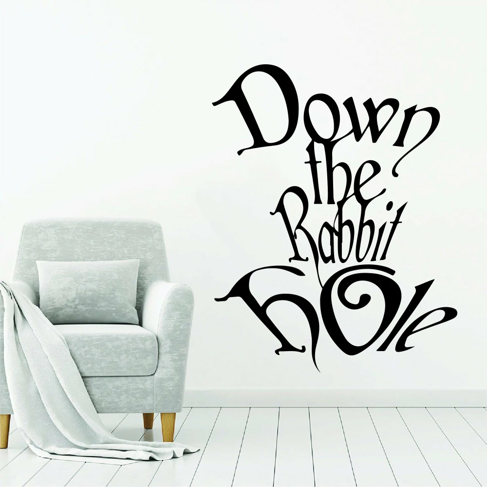 Cartoon Down The Rabbit Hole Alice In Wonderland Wall Sticker Kids Room Bedroom Alice In Wonderland Quote Wall Decal Vinyl