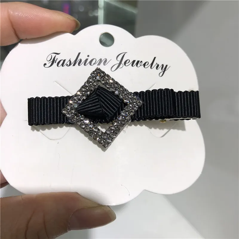 Fashion Women Girls Simple Shiny Crystal Rhinestones Square Hair Clips Elegant Ribbon Hairpins Hair Accessories Exquisite Gift