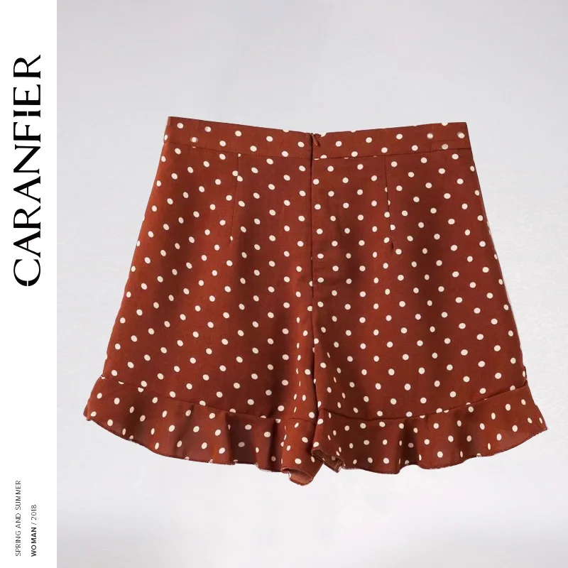 CARANFIER Shorts Women High Waist for Vintage Brown Ruffles Hemline Chiffon Sexy Ladies Summer Female | Женская одежда