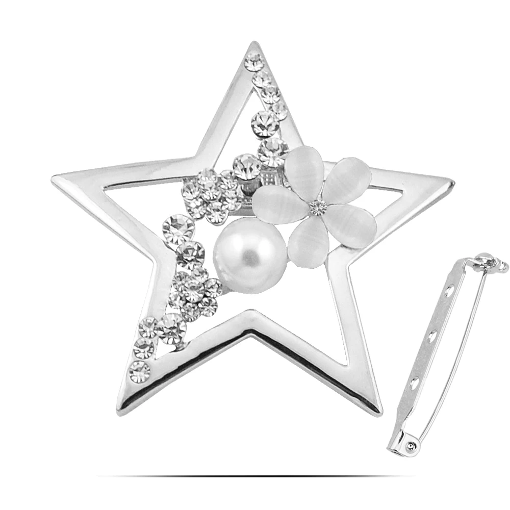 ZHEN TOMOMI Simple Star Crystal Opal Simulated-Pearl Scarf Corsage Buckle Brooch Pin Birthday Party Clothing Accessories Jewelry | Украшения