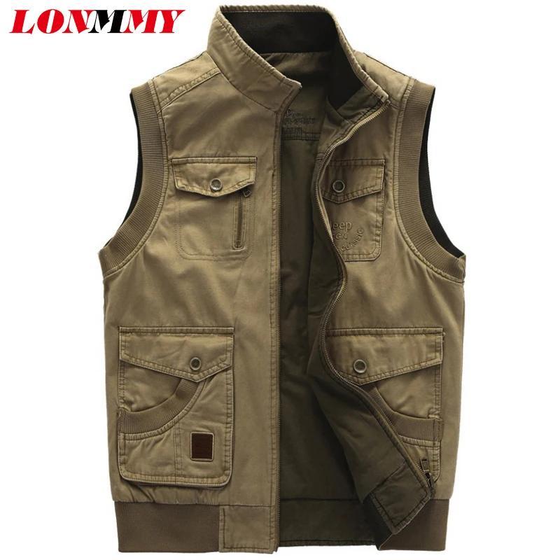 Жилет LONMMY 5XL мужской в стиле милитари хлопковая куртка без рукавов со множеством