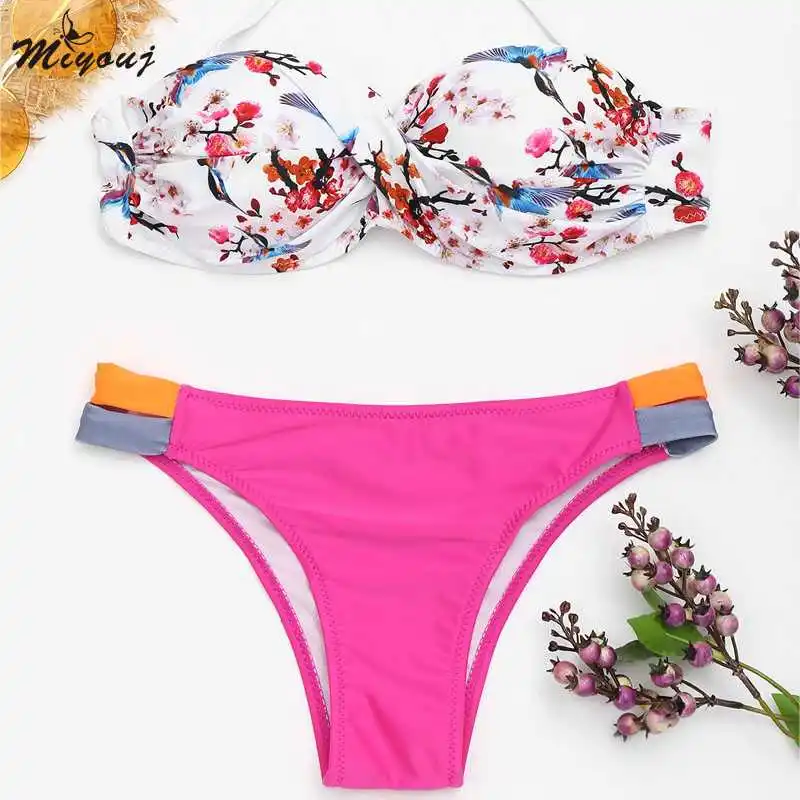 MIYOUJ 2018 Для женщин Сексуальная бинты Бикини бандо с цветочным принтом купальник