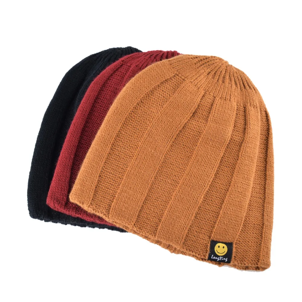 Autumn And Winter Knitted Skullies Hat For Men Double Sides Use Beanies Cap Boys Fashion Knit Smiling Face Hip Hop Bone Gorros | Аксессуары