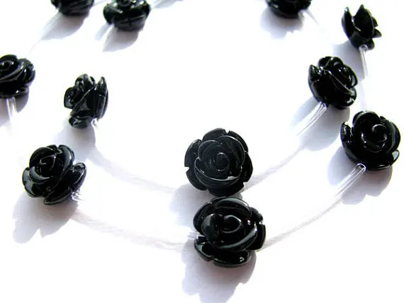 

FREE SHIP,12mm 5strands 100pcs ,high quality turquoise florial flowers rose petal black jet mixed cabochons jewelry beads