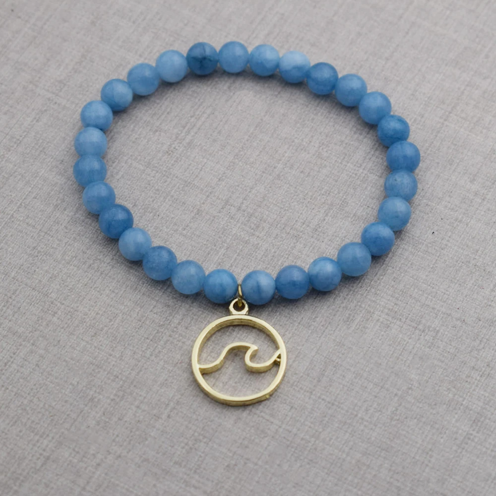 Санлан натуральный камень Синий бисера браслеты с волнами океана ювелирные