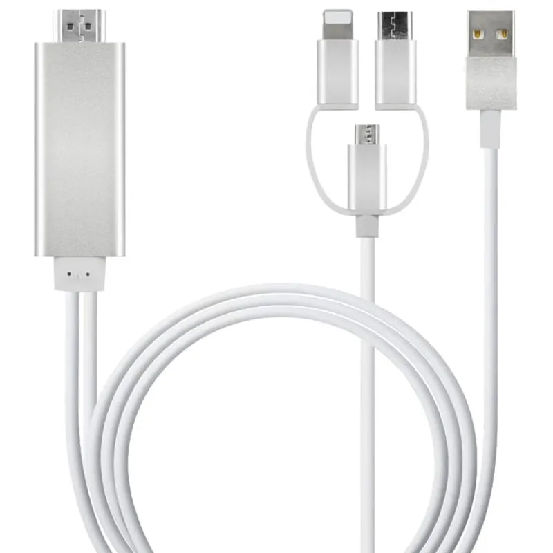 Silver USB to HDMI Mirror Cast Cable with Audio MHL for iPhone iPad Lighting Android Phone to LED TV Micro USB Type C to HDMI - Цвет: Silver