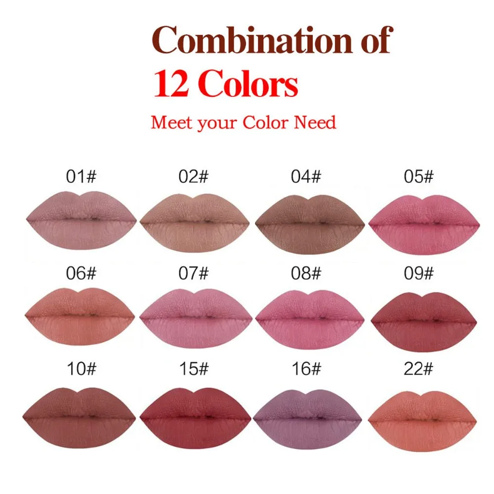 12 шт. брендовый водонепроницаемый набор для макияжа губ пигментированный