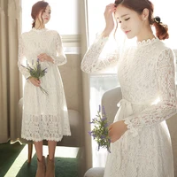 coigarsam new spring autumn white dress bow sleeve lace long dresses clothes for full women 2019