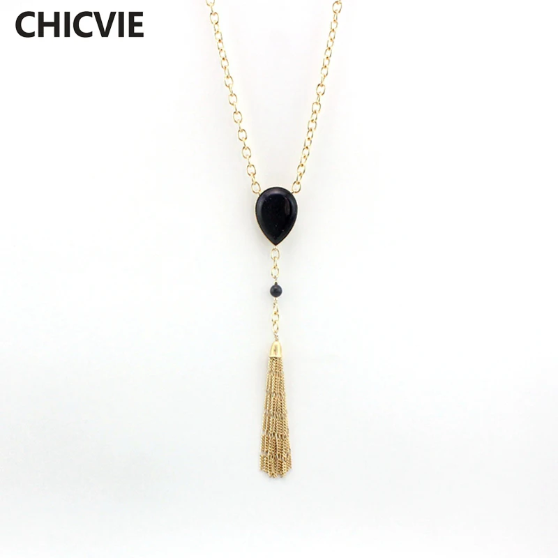

CHICVIE Popular Gold Color Tassel Statement Necklace for Women Long Beads Necklaces & Pendants Jewelry Vintage SNE160155