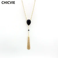 chicvie popular gold color tassel statement necklace for women long beads necklaces pendants jewelry vintage sne160155