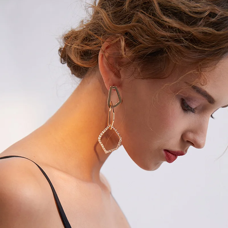 MODEBOX длинные геометрические серьги Южной Кореи темперамент Длинные висячие из