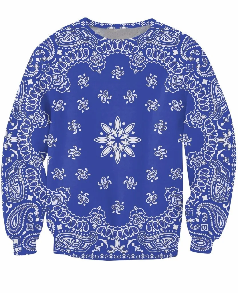 Синяя Бандана Crewneck Толстовка в стиле хип хоп Уличная женская модная одежда