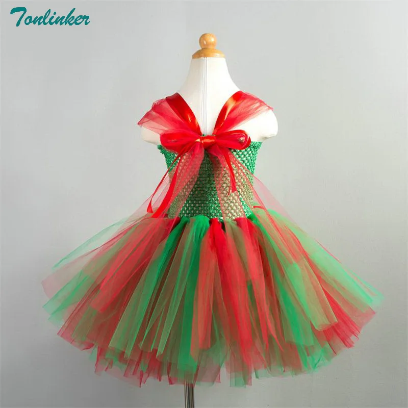 Girls Christmas Tutu Dress Kids Santa Bow Princess Costume New Year Red Mesh Costumes Halloween Birthday Party Dresses |