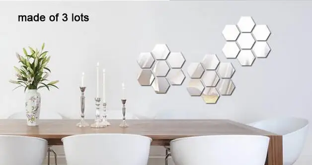 12 шт./лот трехмерное шестигранное украшение на стену акриловая зеркальная