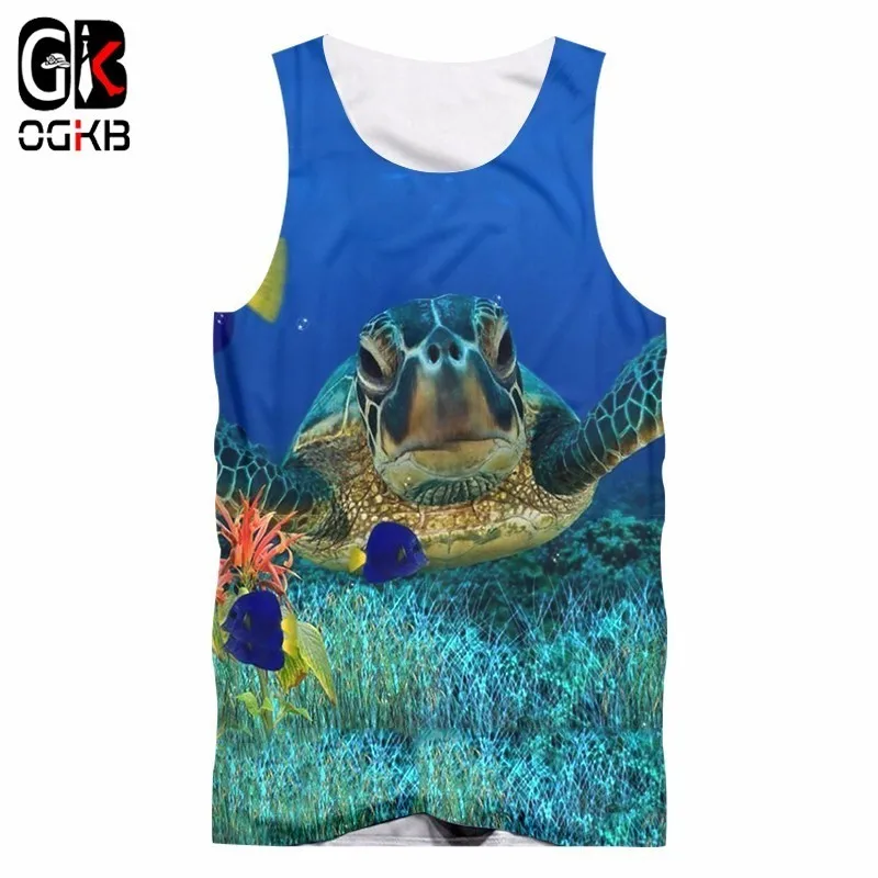 OGKB майки мужские горячие тренажерные залы 3D жилет принт черепаха повседневная