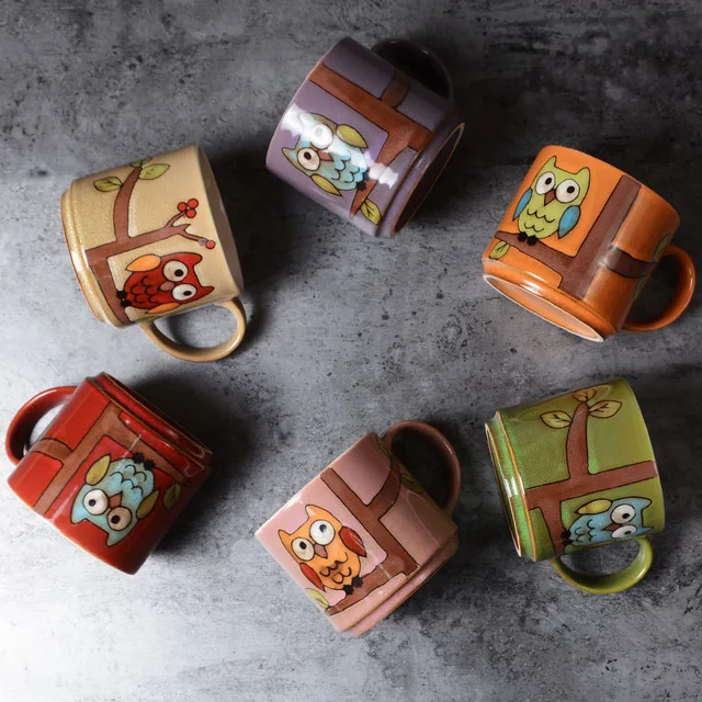 Керамическая кружка в стиле ретро с изображением Ночной Совы высокая емкость