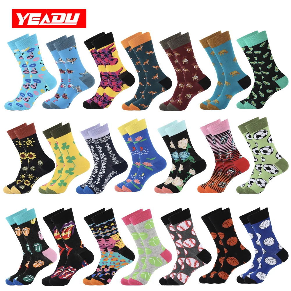 YEADU, цветные мужские носки, Harajuku, хип-хоп, веселый, крутой, мультяшный попсокет, бык, растение, олень, лотос, Подсолнух, для мужчин, подарок