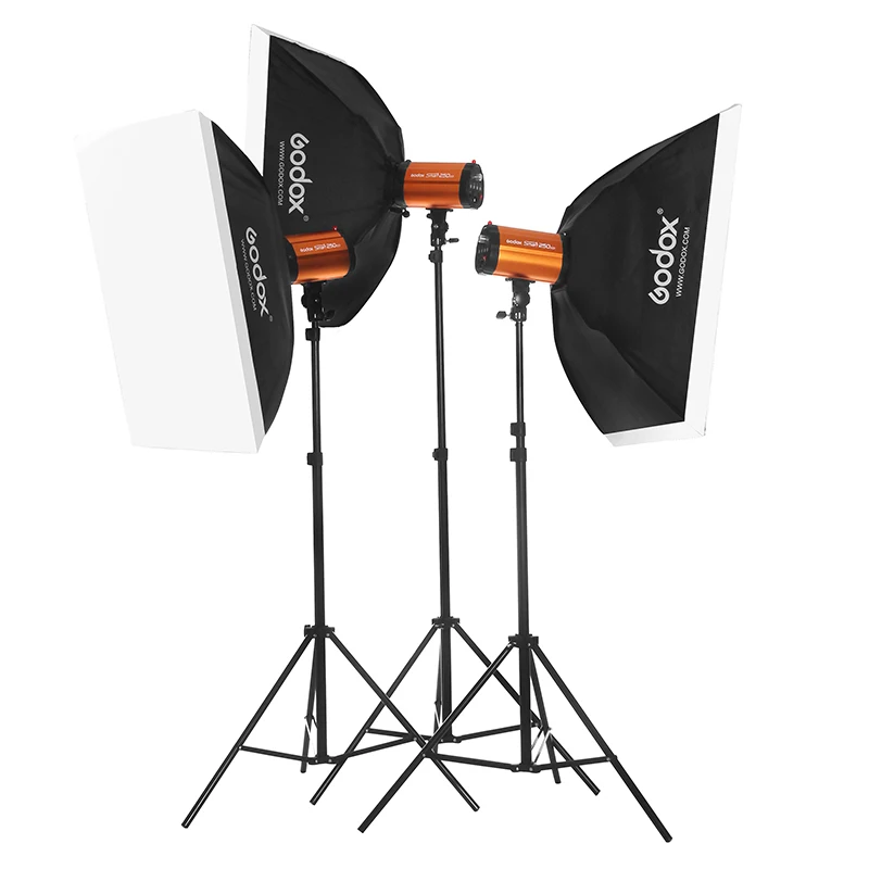 Godox 250 Вт костюм с тремя лампами светильник свет студийное видео мигающий
