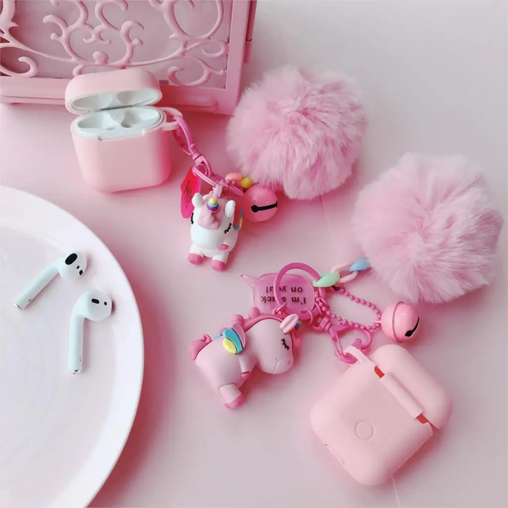 Гарнитура для airpods Милая игрушечная сумка с единорогом, защитная крышка для iphone airpods, ремешок для телефона, мультяшный колокольчик-брелок