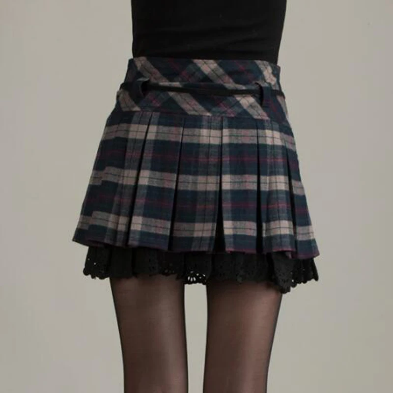 Женская винтажная плиссированная мини юбка осенне зимняя готическая пачка в