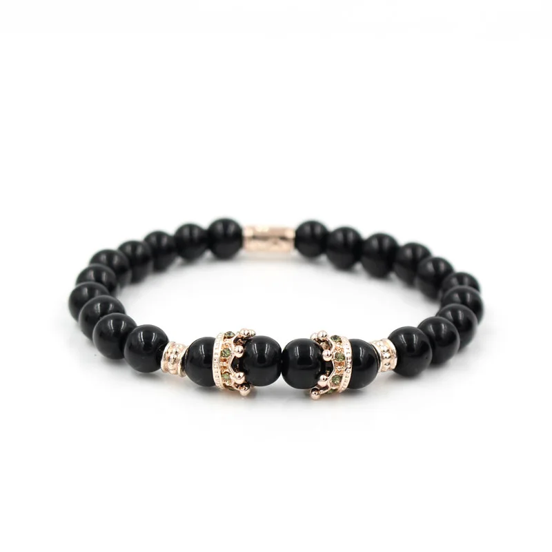 RB2799RG Винтажный браслет с шармом с короной Pulseiras Masculinas натуральный мраморный камень шарик эластичный браслет Для Йоги Женский Pulseras мужской браслет - Окраска металла: RB2799RG