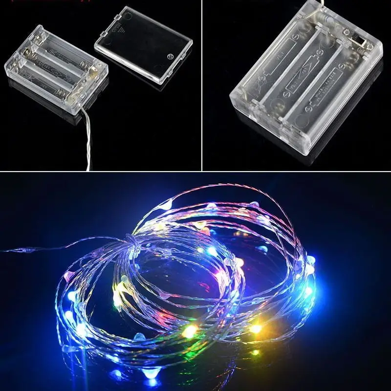 Светодиодный медный провод 10 м батарейный блок световая гирлянда RGB полоса