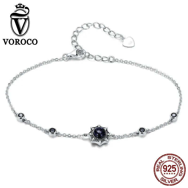 VOROCO, настоящий 925 пробы, серебряный браслет, лапа, тропа, собака, животное, цепь, звенья, браслеты для женщин, хорошее ювелирное изделие, подарок BKB096