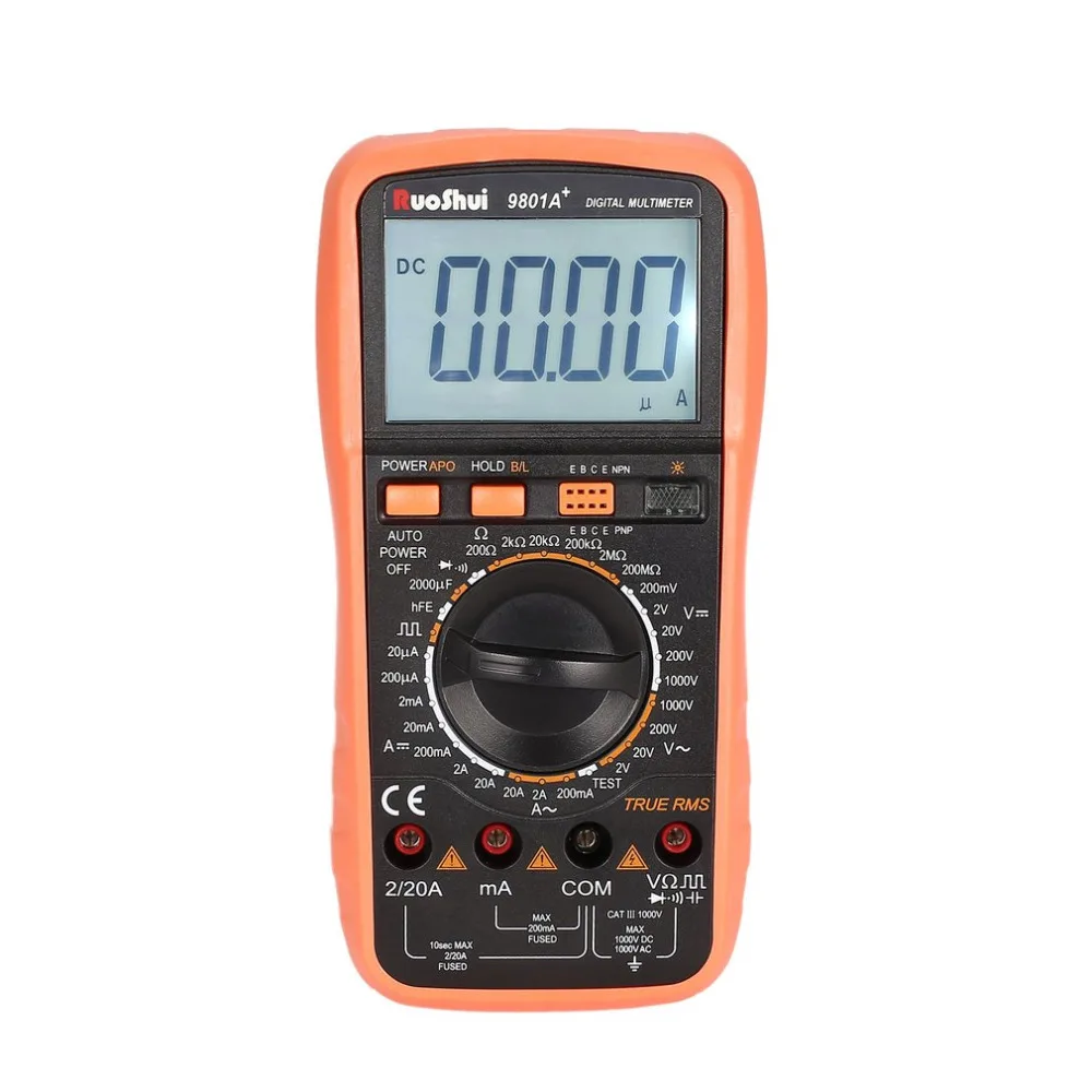 RuoShui 9801A + цифровой мультиметр 1999 отсчетов True RMS AC/DC Вольт Ампер Ом Емкость диод hFE