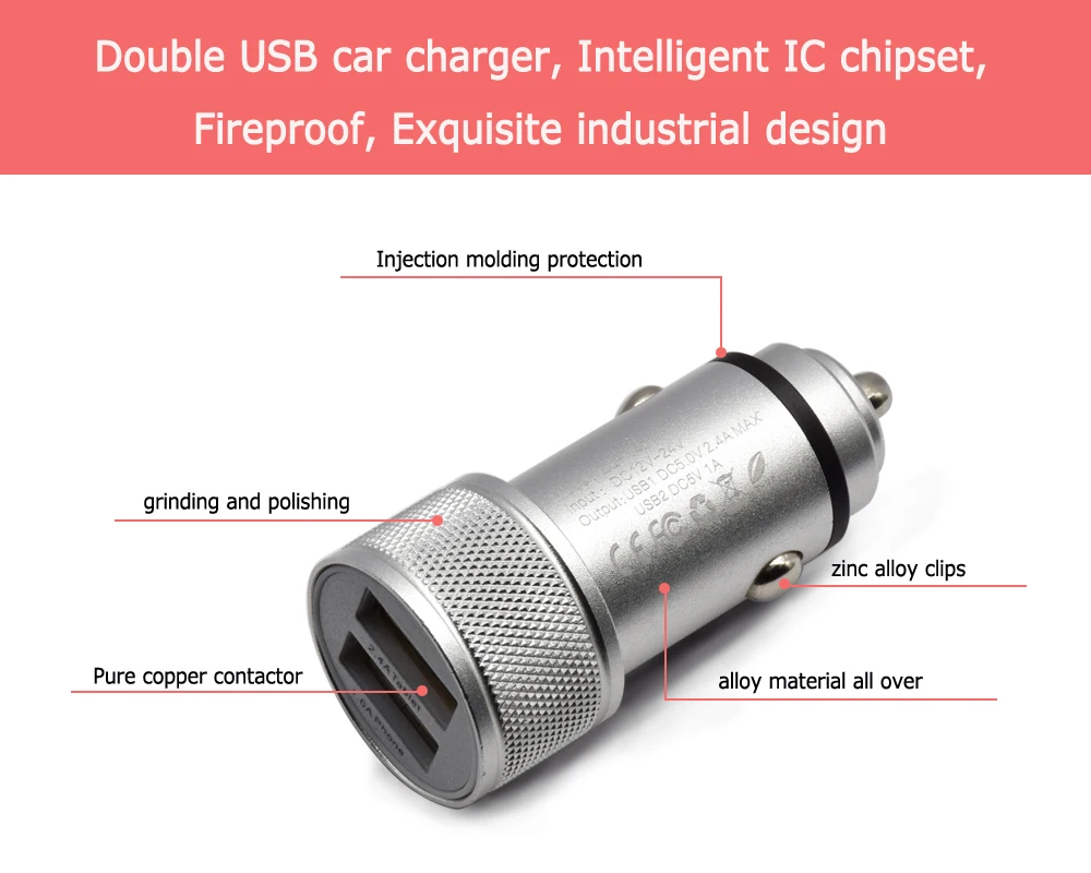 Автомобильное зарядное устройство QC 3,0 с двумя usb-портами A для мобильного телефона, 2 USB, быстрое автомобильное зарядное устройство для iPhone, Xiaomi, быстрое металлическое автомобильное зарядное устройство