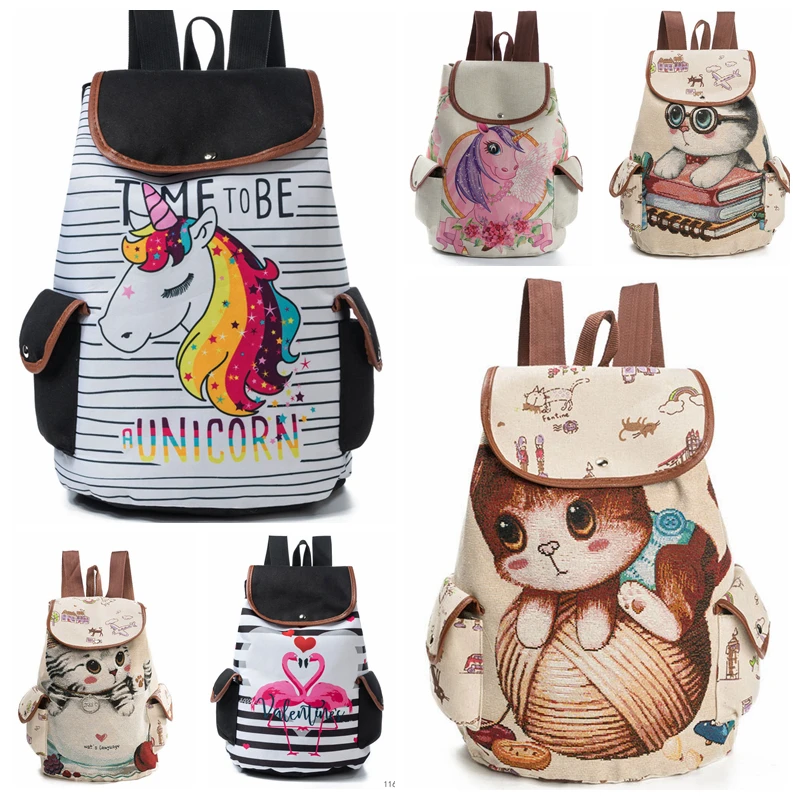 2019 модные женские сумки полотняные рюкзачки Сумка с единорогом и кошкой Женский